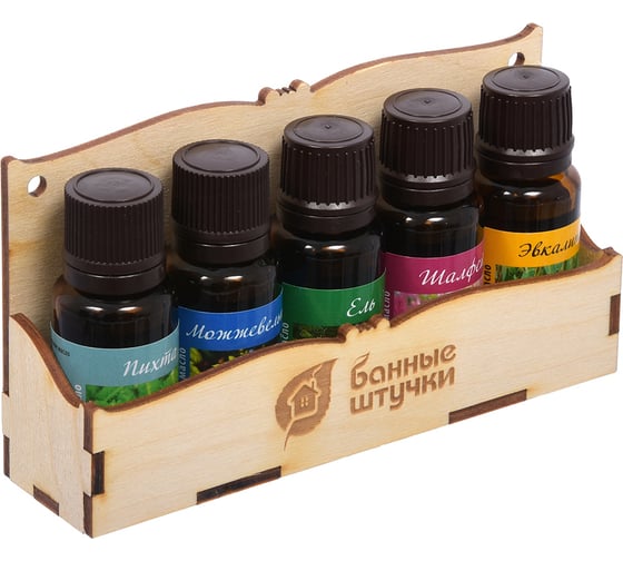 Изображение товара Набор эфирных масел Банные Штучки Легкое дыхание Пихта+можжевельник+ель+шалфей+эвкалипт, 5 масел по 15 мл 33400