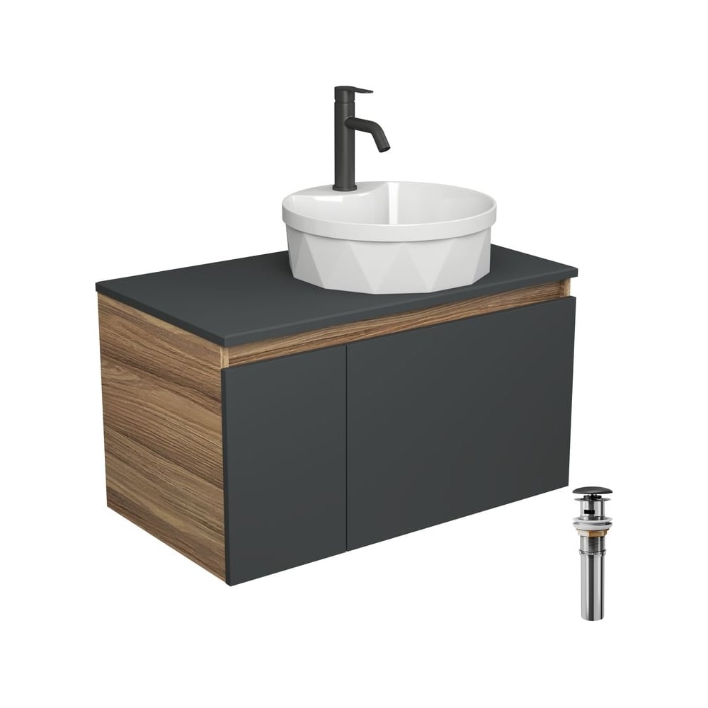 Изображение товара Комплект для ванной Bauedge 4 предмета с подвесной тумбой раковиной и смесителем