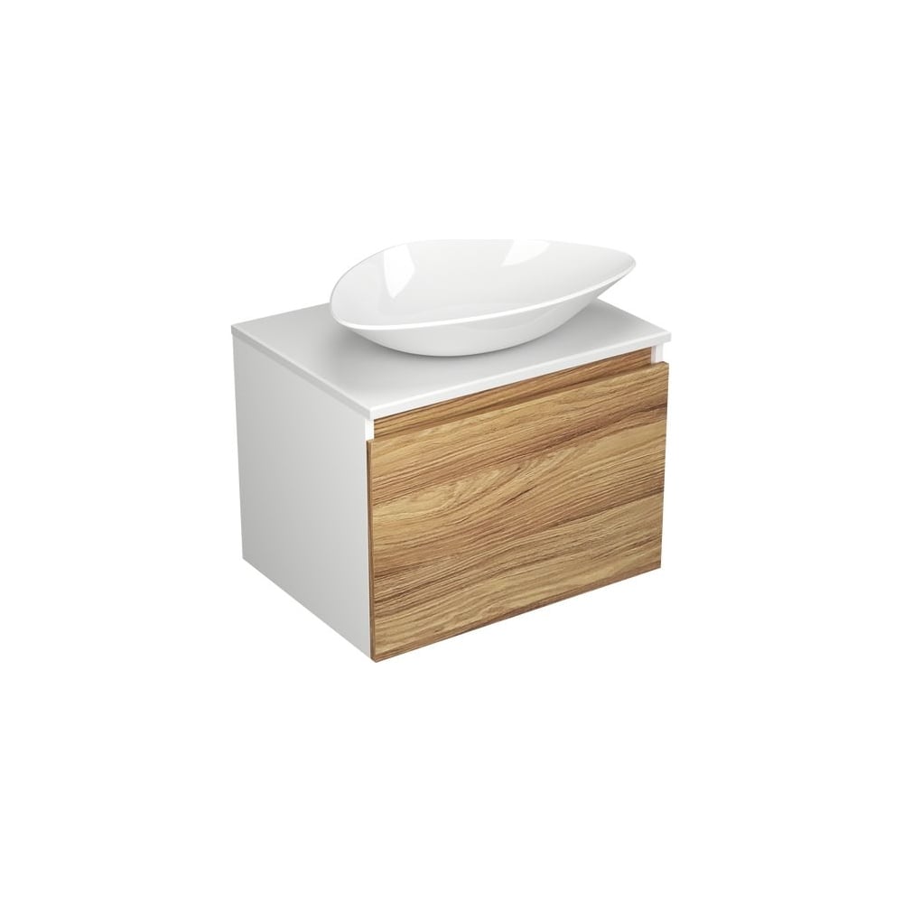 Изображение товара Тумба с раковиной Bauedge BD1370 современная для ванной 600 мм белый дуб санфаянс