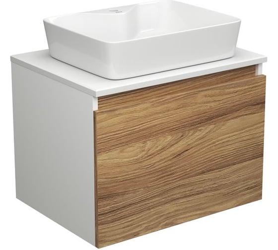 Изображение товара Тумба с раковиной Bauedge (тумба подвесная под раковину Bau Dream Blackwood 60 + раковина накладная BAU Cerama 48x37, с отверстием под смеситель, белая) BD1863