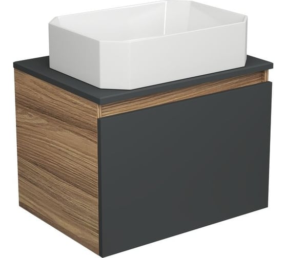 Изображение товара Тумба с раковиной Bauedge (тумба подвесная Bau Dream Blackwood 60 графит + раковина санфаянс накладная прямоугольная BAU Hotel 51x37, белая) BD2641