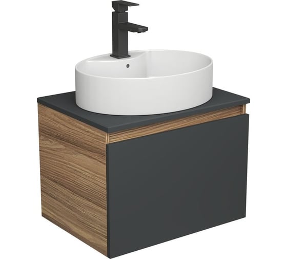 Изображение товара Комплект для ванной Bauedge 3 предмета (тумба подвесная Bau Blackwood 60 графит + раковина BAU 51x41, с отв. под см-ль, смеситель Hotel Black, черный) BD2678