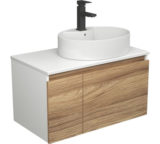 Изображение товара Комплект для ванной Bauedge 3 предмета (тумба подвесная Bau Blackwood 80 + раковина BAU 51x41, с отв. под см-ль, смеситель Hotel Black, черный) BD2591