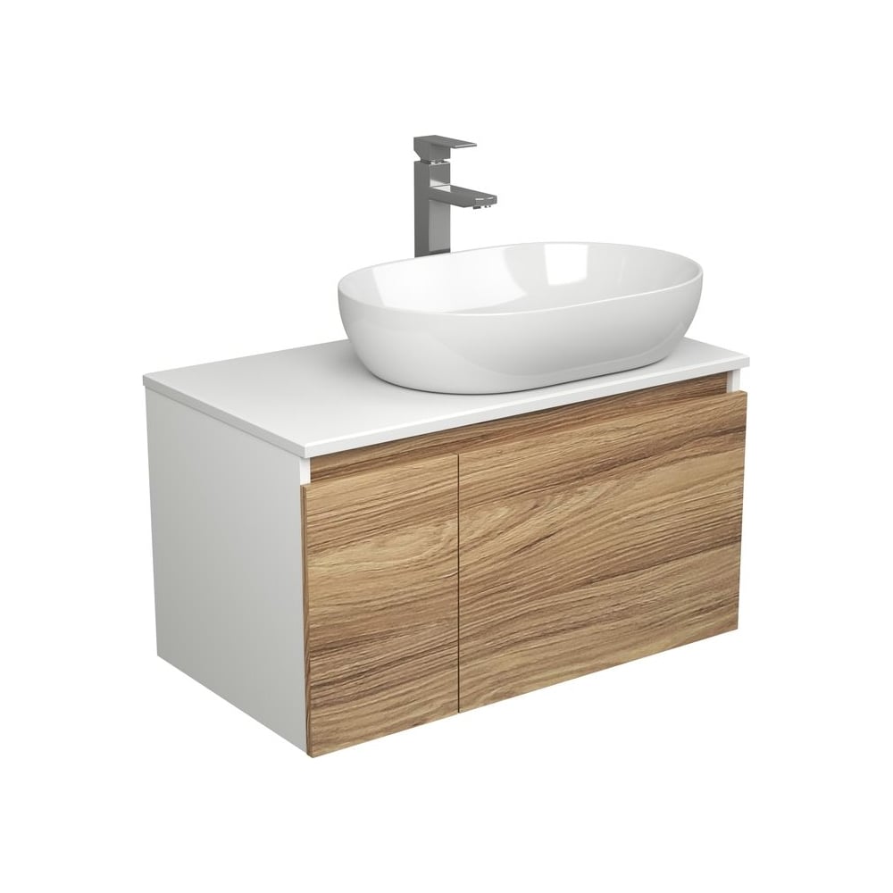 Комплект для ванной Bauedge 3 предмета (тумба подвесная Bau Blackwood 80 + раковина BAU 59x40, смеситель высокий Hotel Still, нерж. сталь) BD2565