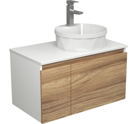 Изображение товара Комплект для ванной Bauedge 3 предмета (тумба подвесная Bau Blackwood 80 + раковина BAU D40, с отв. под см-ль, смеситель Hotel Still, нерж. сталь) BD2574