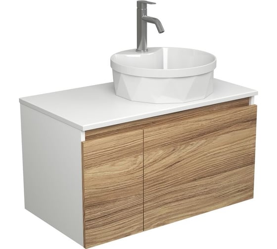 Изображение товара Комплект для ванной Bauedge 3 предмета (тумба подвесная Bau Blackwood 80 + раковина BAU D40, с отв. под см-ль, смеситель Dream, нерж. сталь) BD2576