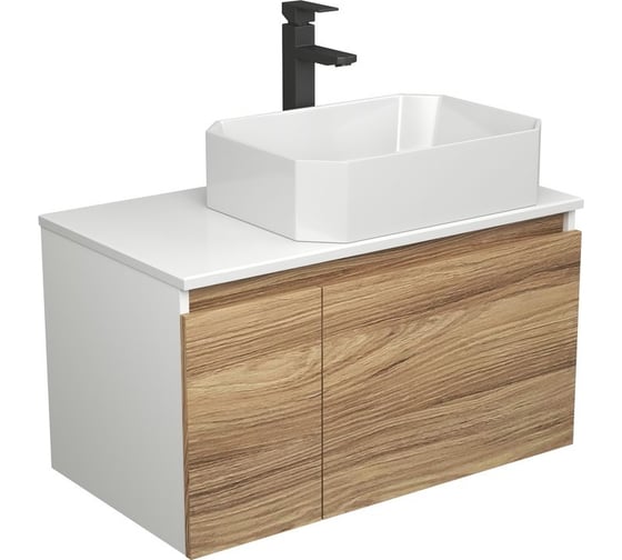 Изображение товара Комплект для ванной Bauedge 3 предмета (тумба подвесная Bau Blackwood 80 + раковина BAU Hotel 51x37, смеситель высокий Hotel Black, черный) BD2556