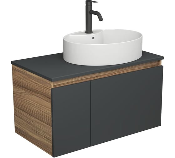 Изображение товара Комплект для ванной Bauedge 3 предмета (тумба подвесная Bau Blackwood 80 графит + раковина BAU 51x41, с отв. под см-ль, смеситель Dream Black, черный) BD2757