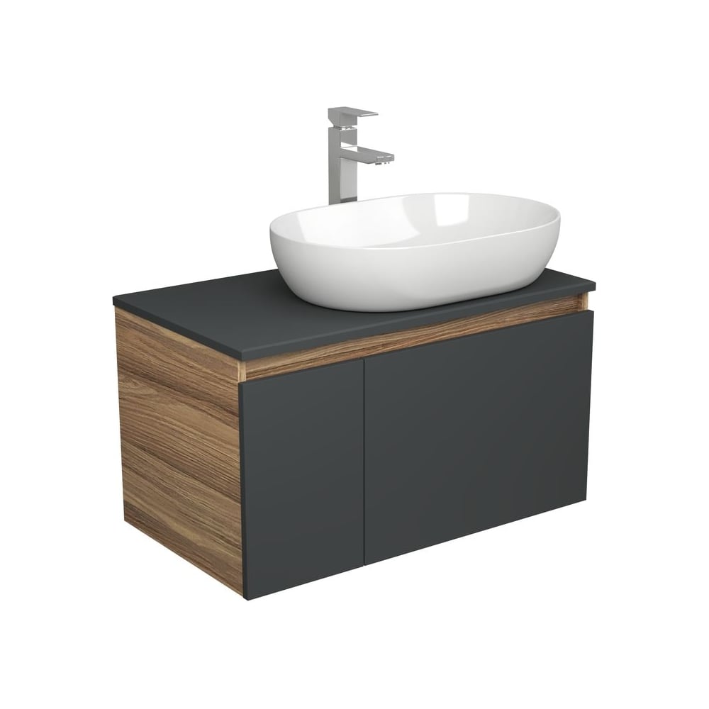 Комплект для ванной Bauedge 3 предмета (тумба подвесная Bau Blackwood 80 графит + раковина BAU 59x40, смеситель высокий Hotel Still, нерж. сталь) BD2729