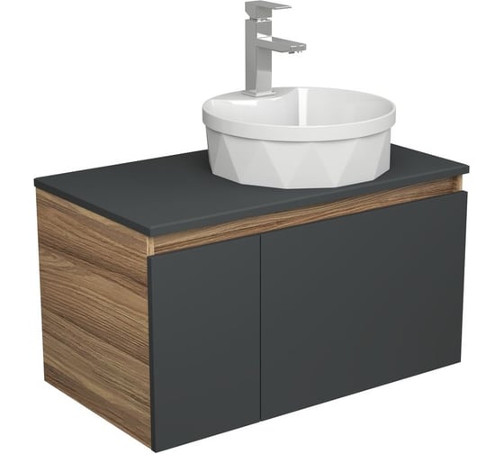 Изображение товара Комплект для ванной Bauedge 3 предмета (тумба подвесная Bau Blackwood 80 графит + раковина BAU D40, с отв. под см-ль, смеситель Hotel Still, нерж. сталь) BD2738