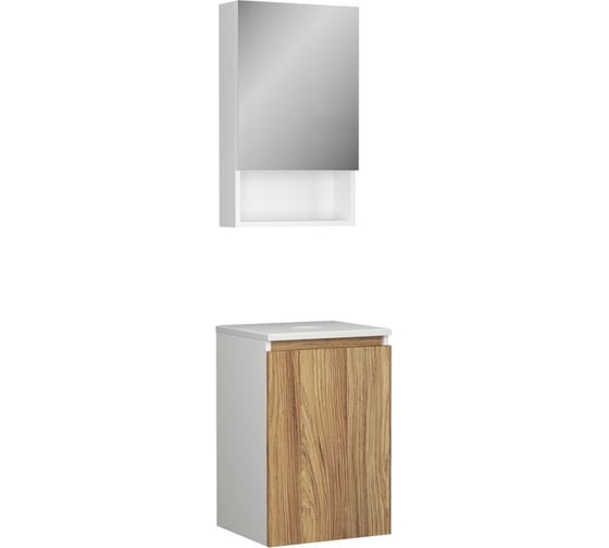 Изображение товара Комплект мебели для ванной Bauedge 2 предмета (Тумба Bau Dream Blackwood 40, 1 дверца, зеркальный шкаф Bau Dream 40, белый) BD1141