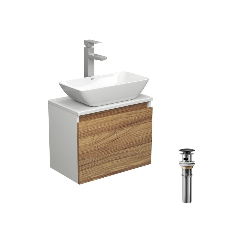 Изображение товара Комплект для ванной Bauedge 4 предмета с тумбой раковиной и смесителем BD1605