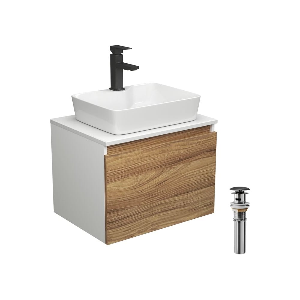 Изображение товара Комплект для ванной Bauedge 4 предмета с тумбой и раковиной - современный дизайн