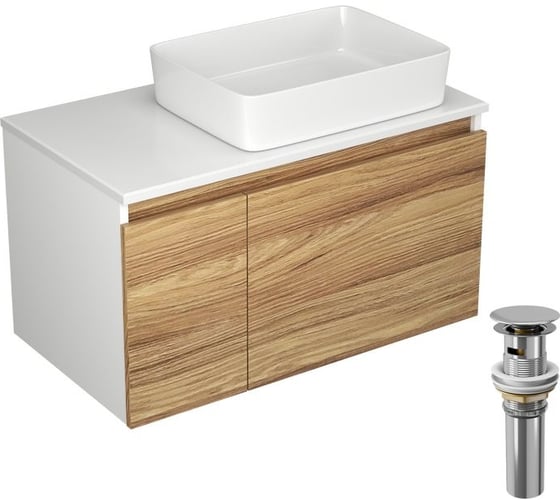 Изображение товара Тумба с раковиной и выпуском Bauedge (тумба Bau Dream Blackwood 80, умывальник BAU Hotel 48x37, выпуск клик клак, хром) BD0482