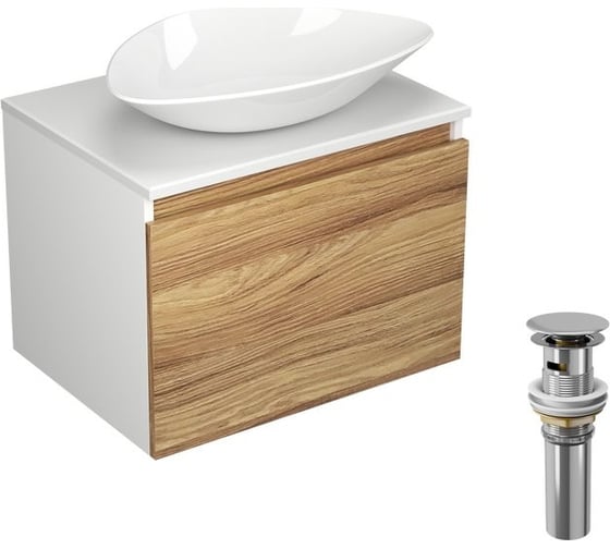 Изображение товара Тумба с раковиной и выпуском Bauedge (тумба Bau Dream Blackwood 60, умывальник BAU Triangle 59x39, выпуск клик клак, хром) BD1371