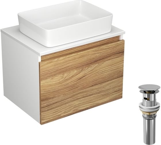 Изображение товара Тумба с раковиной и выпуском Bauedge (тумба Bau Dream Blackwood 60, умывальник BAU Hotel 48x37, выпуск клик клак, хром) BD1362