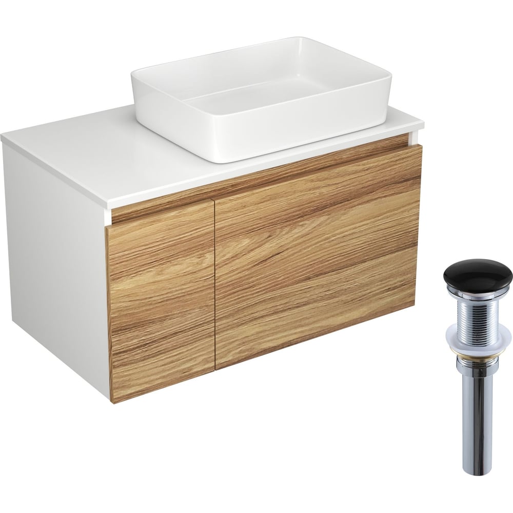 Изображение товара Тумба с раковиной Bauedge Dream Blackwood 80 подвесная с донным клапаном