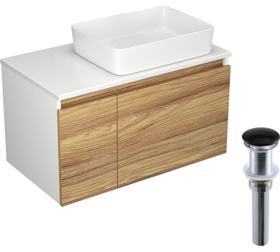 Изображение товара Тумба с раковиной и выпуском Bauedge (тумба Bau Dream Blackwood 80, умывальник BAU Hotel 48x37, выпуск клик клак, черный) BD1565