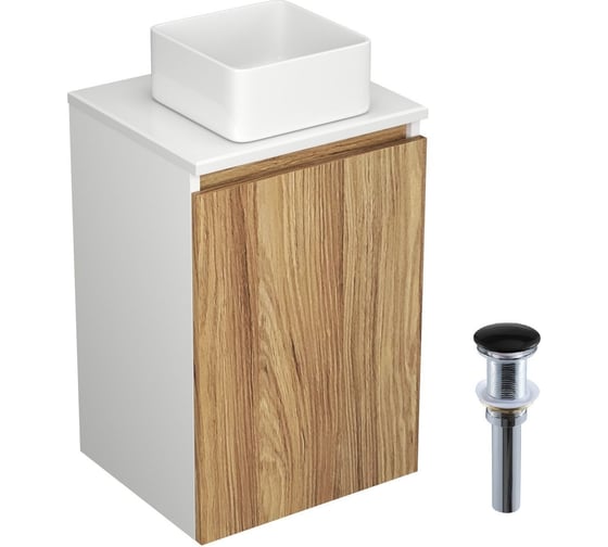 Изображение товара Тумба с раковиной и выпуском Bauedge (тумба Bau Dream Blackwood 40, умывальник BAU Mini 24x24, выпуск клик клак, черный) BD1517