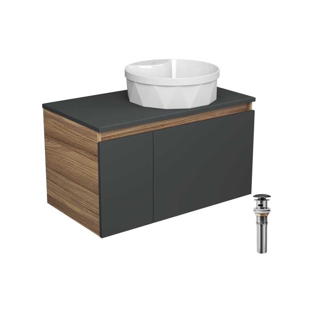 Изображение товара Тумба с раковиной Bauedge BD2744 подвесная 80 графит белый матовая