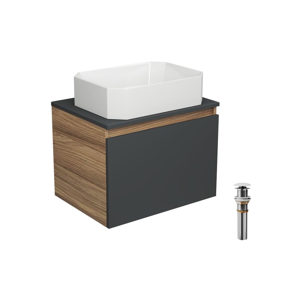 Изображение товара Тумба с раковиной Bauedge Bau Blackwood 60 графит и накладная раковина BAU Hotel 51x37