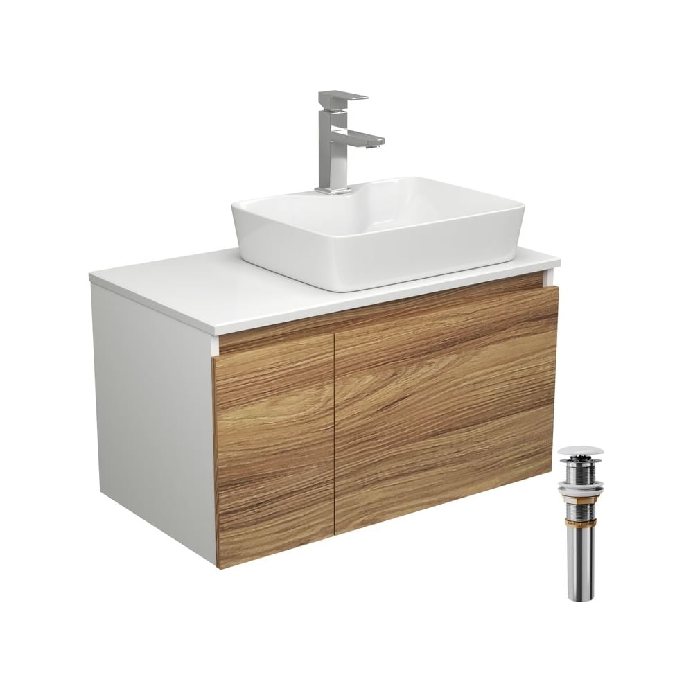 Изображение товара Комплект для ванной Bauedge 4 предмета: тумба раковина смеситель стильный дизайн