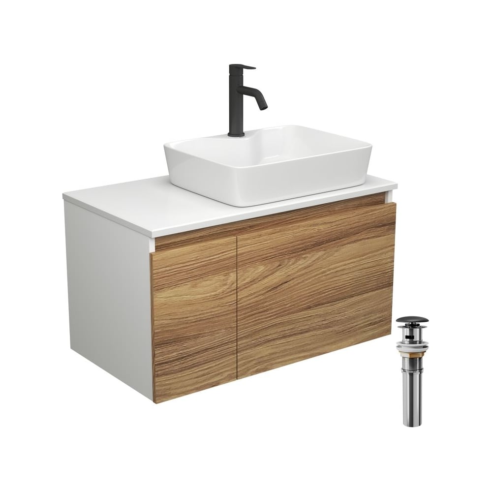 Изображение товара Комплект для ванной Bauedge BD1904 4 предмета тумба раковина смеситель клик-клак