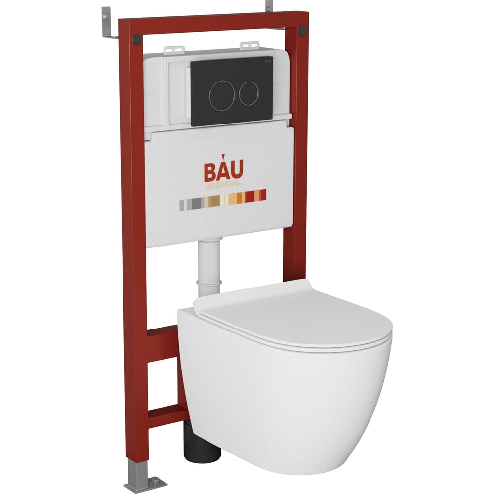 Комплект Bauedge BAU 6 в 1: инсталляция BAU PRO, унитаз подвесной безободковый Bau Dream 49,5x36, сиденье дюропласт микролифт, клавиша BAU Dream, черная матовая Q111300-BL0001-Q00005