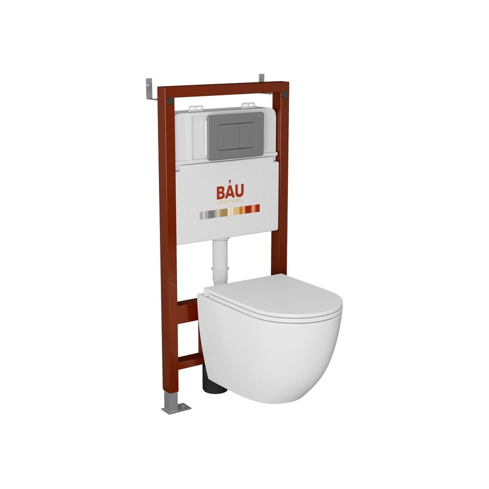 Комплект Bauedge BAU 6 в 1: инсталляция BAU PRO, унитаз подвесной безободковый торнадо обратного потока Bau Dream 52x36 Hurricane-2, сиденье дюропласт микролифт, кнопка смыва Gun Grey, темно-серый металлик Q111300-BL0001-HQ2-Q00017