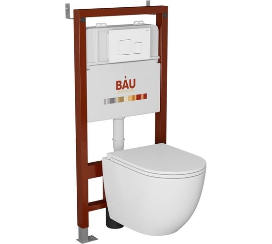 Изображение товара Комплект Bauedge BAU 6 в 1: инсталляция BAU PRO, унитаз подвесной безободковый вихревой со скрытым сливом Bau Dream Hurricane3, сиденье дюропласт микролифт, кнопка смыва BAU Soul, белая Q111300-BL0001-HQ3-Q00014