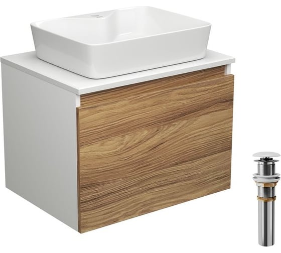 Изображение товара Тумба с раковиной и выпуском Bauedge (тумба подвесная Bau Dream 60 + раковина BAU Cerama 48x37, с отверстием под смеситель, белая, выпуск клик-клак, белый) BD1868