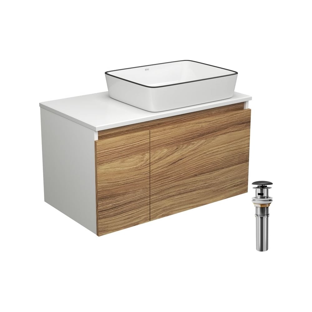 Изображение товара Тумба с раковиной Bauedge серия DREAM 80 см белая с черными аксессуарами