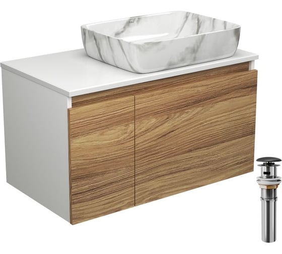 Изображение товара Тумба с раковиной и выпуском Bauedge (тумба подвесная Bau Dream 80 + раковина BAU Hotel 51x39, мрамор, выпуск клик-клак, черный) BD1803