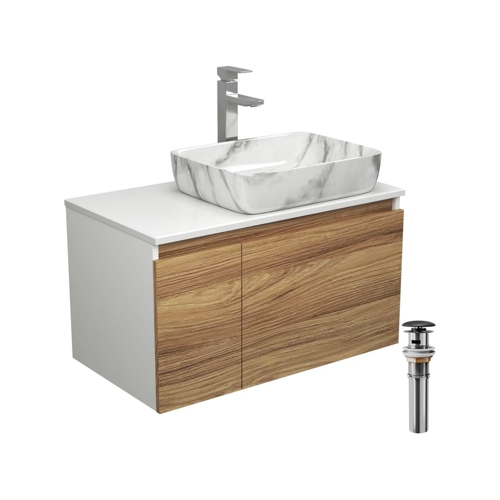 Изображение товара Комплект для ванной Bauedge 4 предмета тумба раковина смеситель черный BD1805