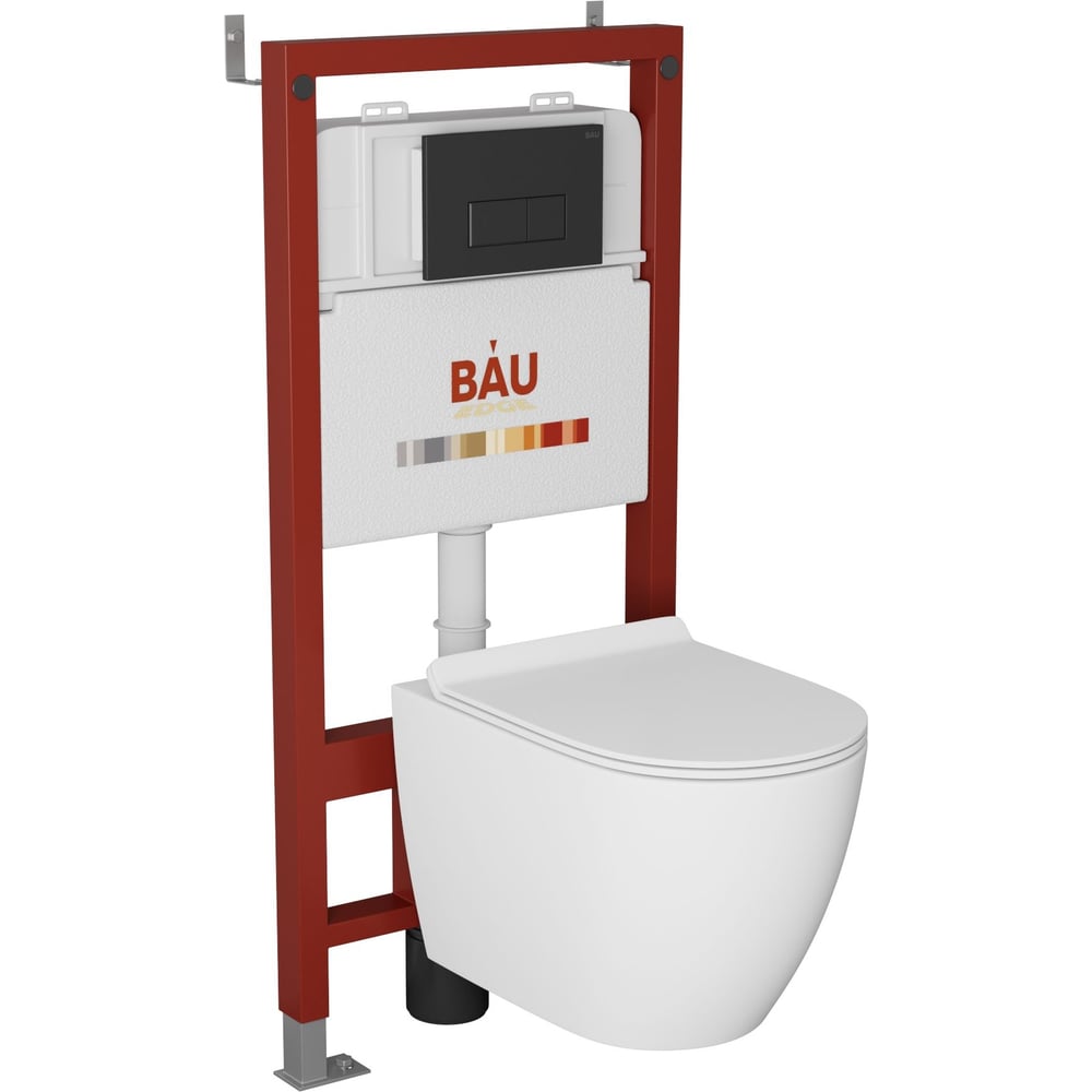 Изображение товара Комплект Bauedge BAU 6 в 1: инсталляция BAU PRO, унитаз подвесной безободковый Bau Dream 49,5x36, сиденье дюропласт микролифт, клавиша BAU Hotel, черная матовая Q111300-BL0001-Q00008