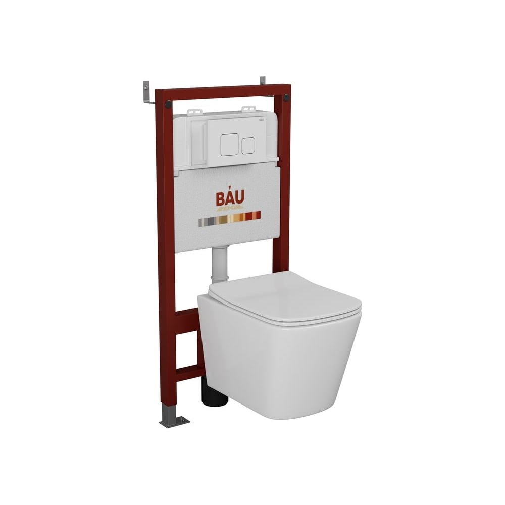 Изображение товара Комплект Bauedge BAU 6 в 1 инсталляция унитаз подвесной безободковый Bau Stil белый