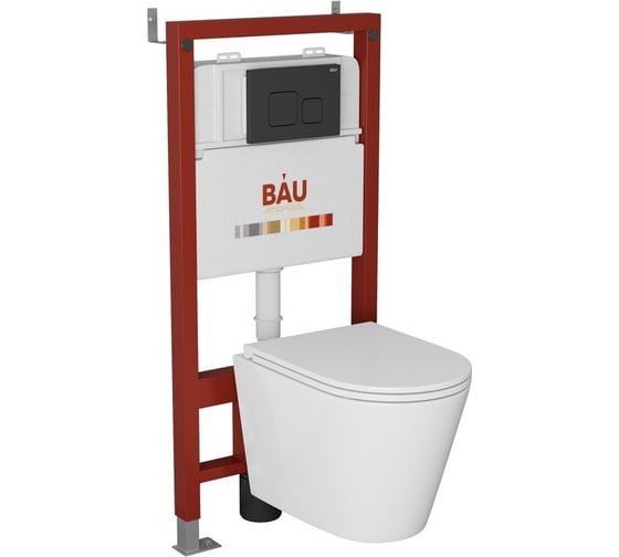 Изображение товара Комплект Bauedge BAU 6 в 1: инсталляция BAU PRO, унитаз подвесной торнадо Bau Nimb Hurricane-2, сиденье дюропласт микролифт, кнопка смыва BAU Soul, черная матовая Q111300-BK0001-HQ2-Q00015