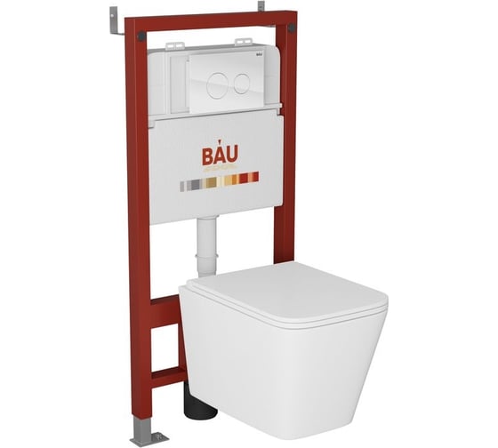 Изображение товара Комплект Bauedge BAU 6 в 1: инсталляция BAU PRO, унитаз подвесной безободковый торнадо обратного потока Bau Stil Hurricane-2, сиденье дюропласт микролифт, кнопка смыва из стекла BAU Dream, белая Q111300-BS0001-HQ2-Q00010