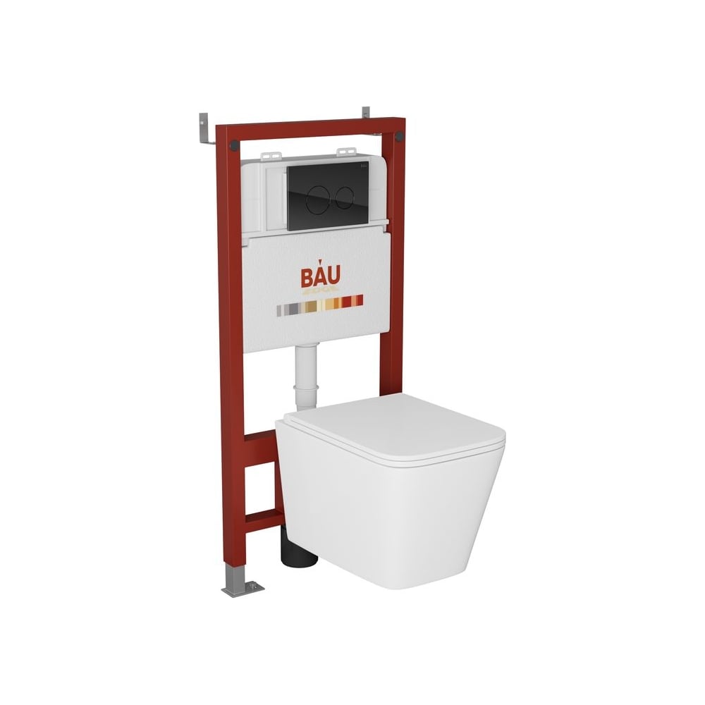 Комплект Bauedge BAU 6 в 1: инсталляция BAU PRO, унитаз подвесной безободковый торнадо обратного потока Bau Stil Hurricane-2, сиденье дюропласт микролифт, кнопка смыва из стекла BAU Dream, черная Q111300-BS0001-HQ2-Q00011