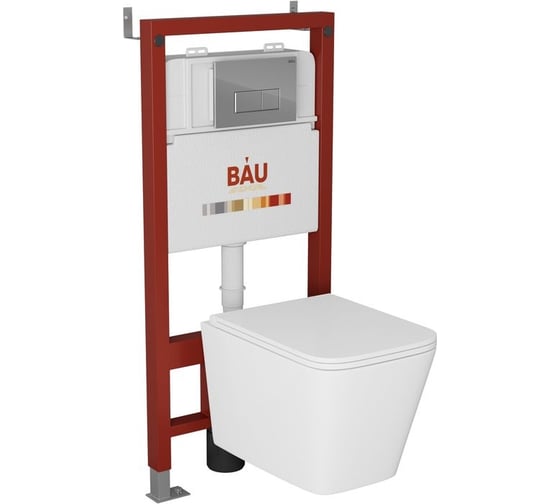Изображение товара Комплект Bauedge BAU 6 в 1: инсталляция BAU PRO, унитаз подвесной безободковый торнадо обратного потока Bau Stil Hurricane-2, сиденье дюропласт микролифт, кнопка смыва BAU Hotelи, хром Q111300-BS0001-HQ2-Q00007