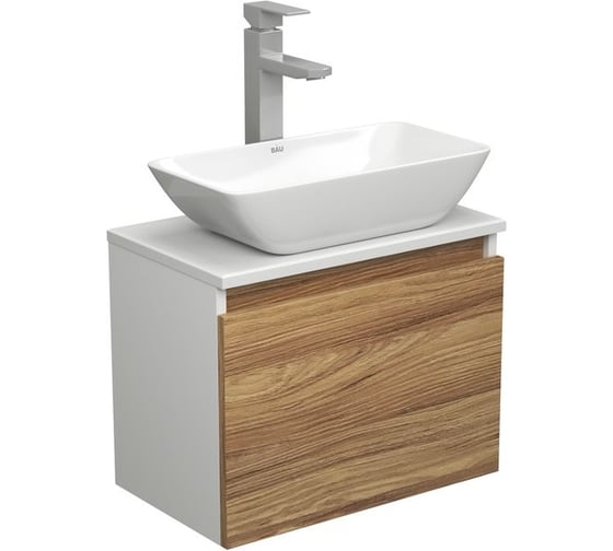 Изображение товара Комплект для ванной Bauedge 3 предмета (тумба Bau Dream Blackwood 50 + раковина чаша BAU Spectrum mini 47x24, белая, смеситель высокий Hotel Still) BD1600