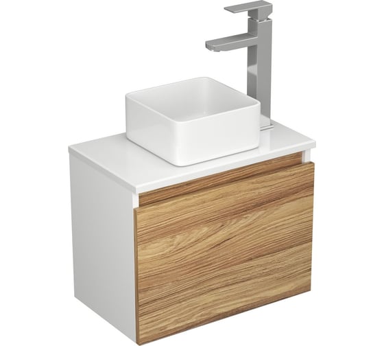 Изображение товара Комплект для ванной Bauedge 3 предмета (тумба Bau Dream Blackwood 50, раковина BAU Mini 24x24, смеситель для раковины высокий Hotel Still, нержавеющая сталь) BD1531