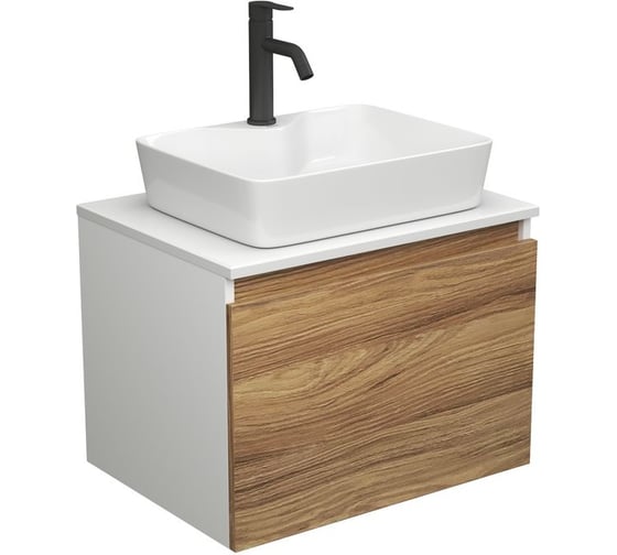 Изображение товара Комплект для ванной Bauedge 3 предмета (тумба Bau Dream Blackwood 60 + раковина BAU Cerama 48x37, с отверстием под смеситель, белая, смеситель Dream Black) BD1867