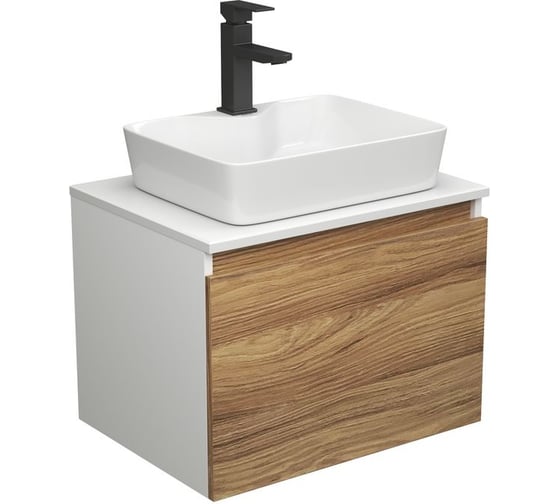 Изображение товара Комплект для ванной Bauedge 3 предмета (тумба Bau Dream Blackwood 60 + раковина BAU Cerama 48x37, с отверстием под смеситель, белая, смеситель Hotel Black) BD1865