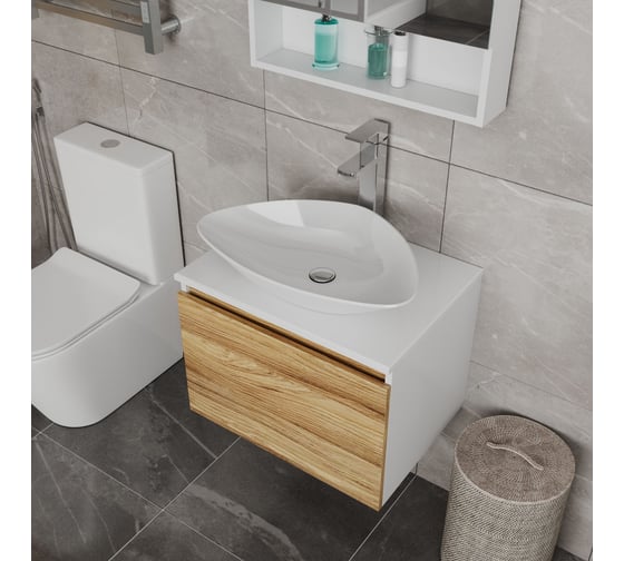 Изображение товара Комплект для ванной Bauedge 3 предмета (тумба Bau Dream Blackwood 60, раковина BAU Triangle 59x39, смеситель для раковины высокий Hotel Still, нержавеющая сталь) BD1549