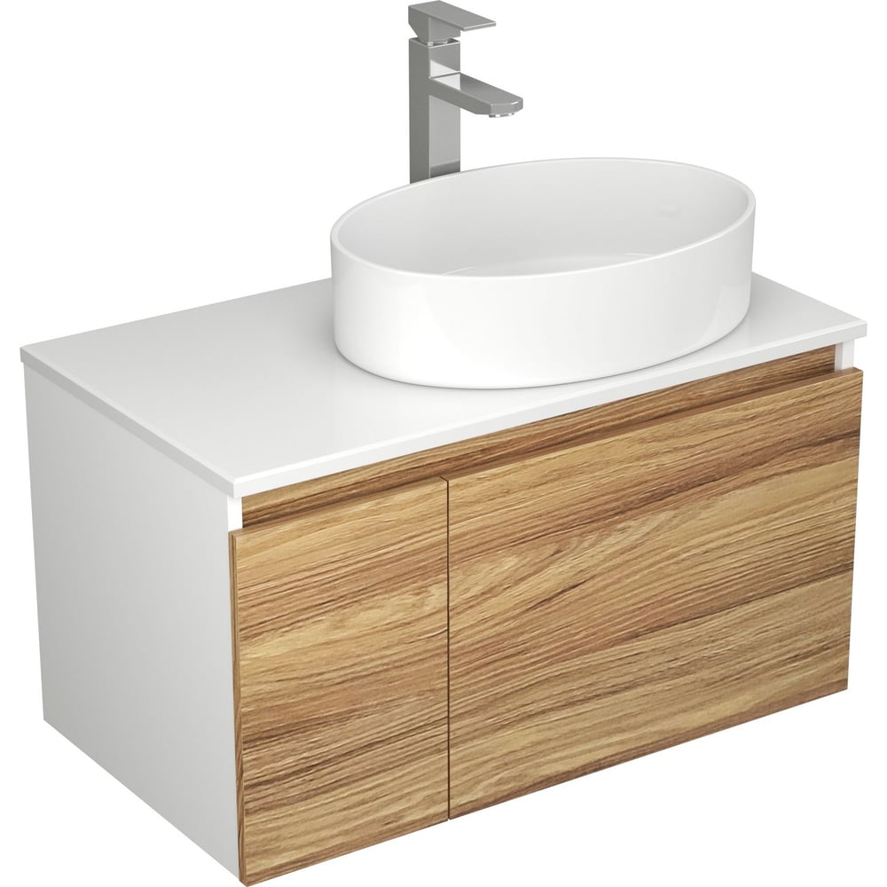 Комплект для ванной Bauedge 3 предмета (тумба Bau Dream Blackwood 80, раковина BAU Nimb 50x36, смеситель для раковины высокий Hotel Still, нержавеющая сталь) BD1579