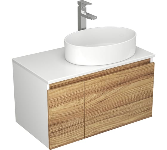 Изображение товара Комплект для ванной Bauedge 3 предмета (тумба Bau Dream Blackwood 80, раковина BAU Nimb 50x36, смеситель для раковины высокий Hotel Still, нержавеющая сталь) BD1579