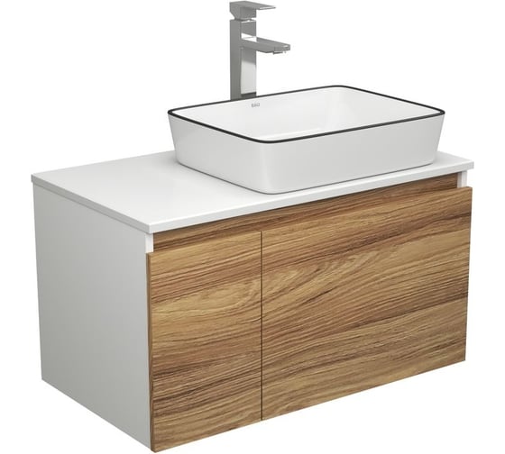 Изображение товара Комплект для ванной Bauedge 3 предмета (тумба Bau Dream Blackwood 80 + раковина BAU Hotel Black Rand 48x37, белая, смеситель высокий Hotel Still) BD1750