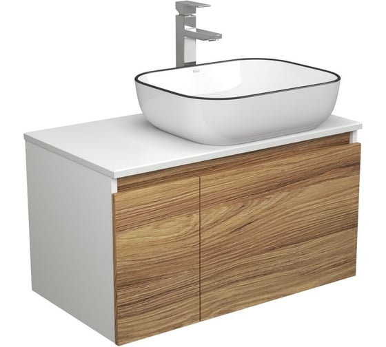 Изображение товара Комплект для ванной Bauedge 3 предмета (тумба Bau Dream Blackwood 80 + раковина BAU Stil Black Rand 50x40, белая, смеситель высокий Hotel Still) BD1760