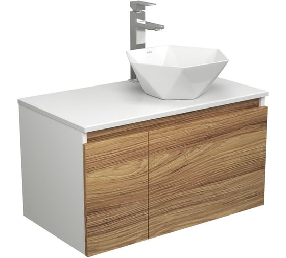 Изображение товара Комплект для ванной Bauedge 3 предмета (тумба Bau Dream Blackwood 80 + раковина на столешницу BAU Crystal 40x40, белая, смеситель высокий Hotel Still) BD1820